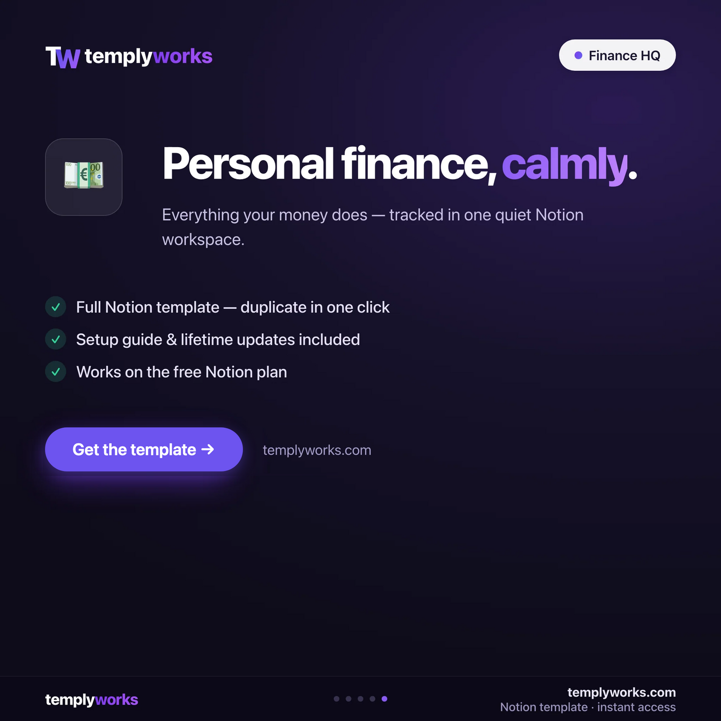 Finance HQ โ personal finance, calmly โ Notion template by Templyworks