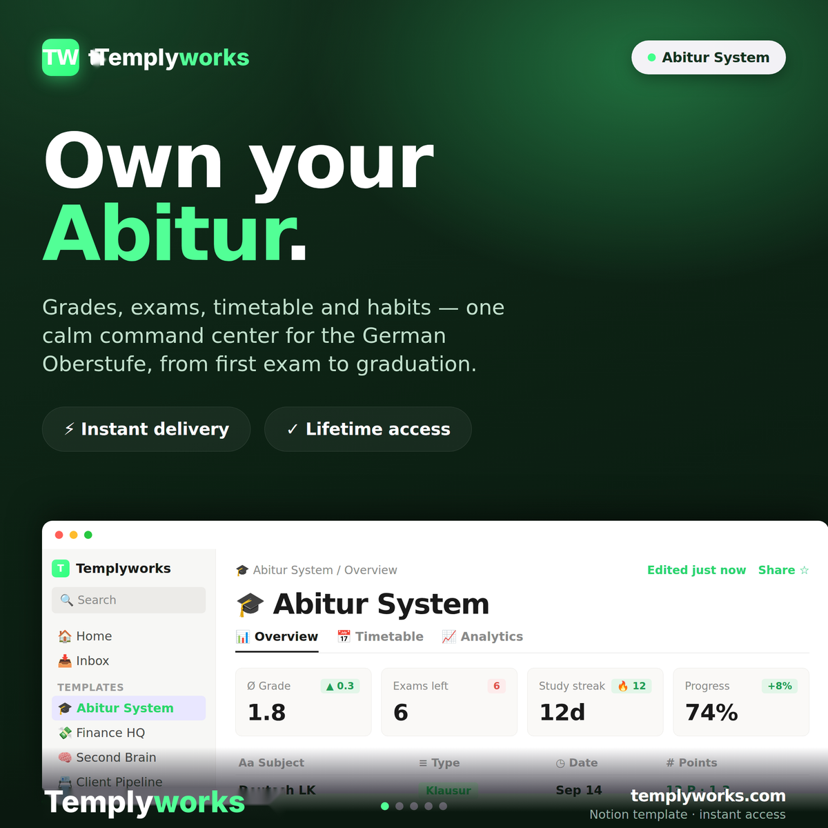 Abitur System — Notion command center for the German Oberstufe by Templyworks