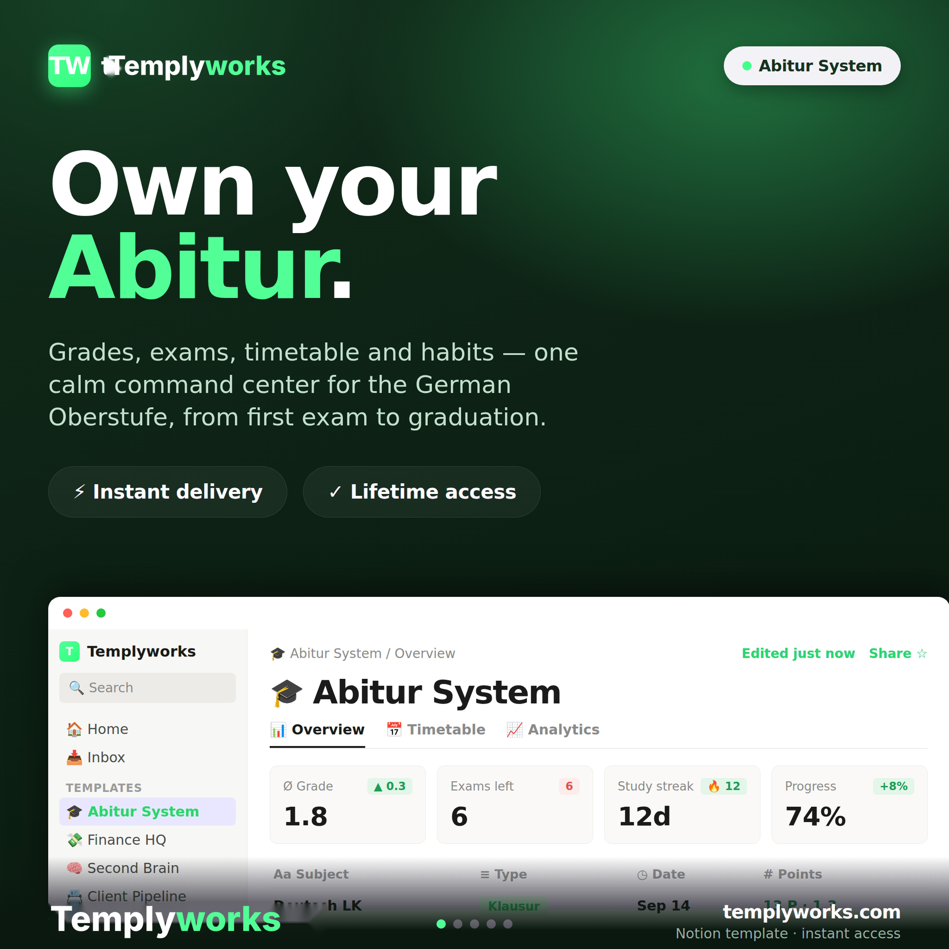 Abitur System — Notion command center for the German Oberstufe by Templyworks