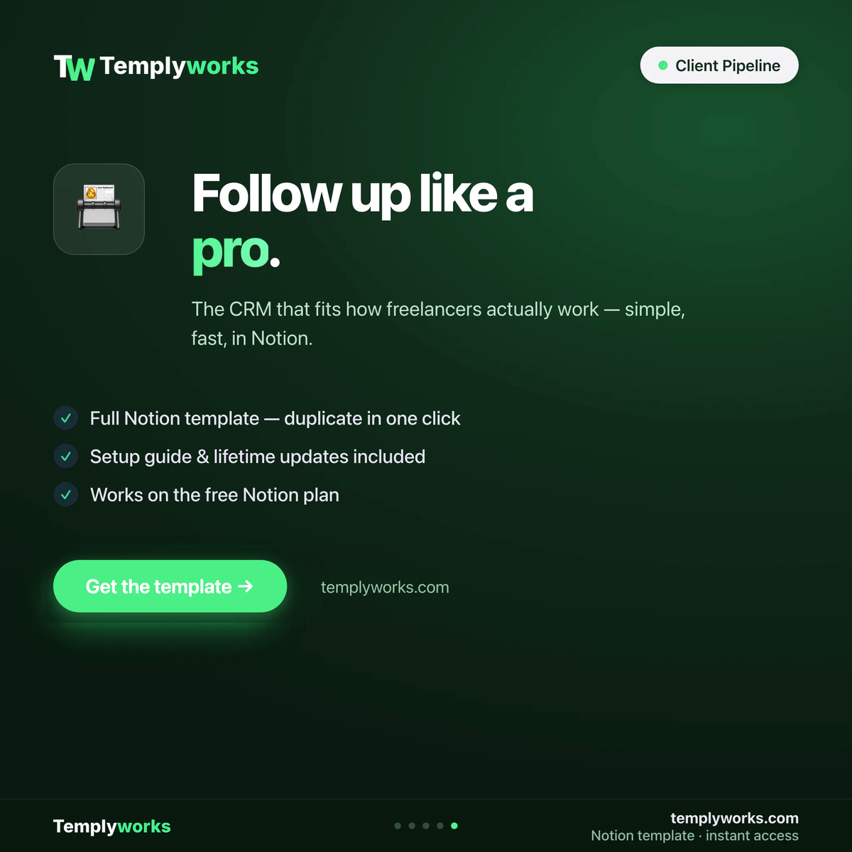 Client Pipeline — follow up like a pro — Notion CRM by Templyworks