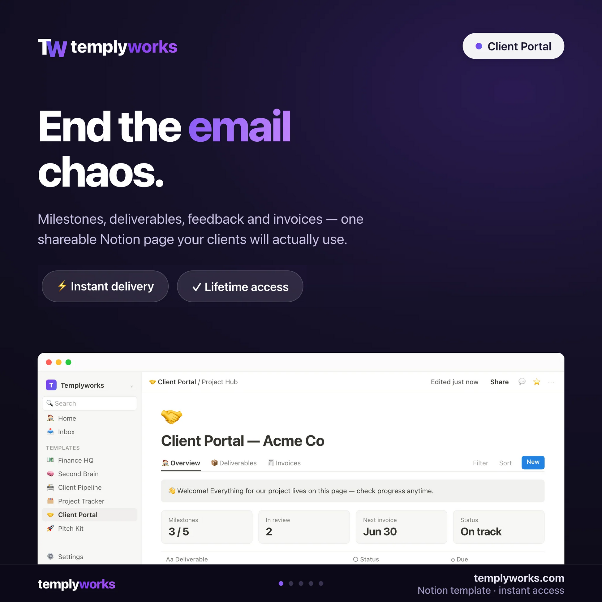 Client Portal — shareable Notion client workspace shown in a real Notion page