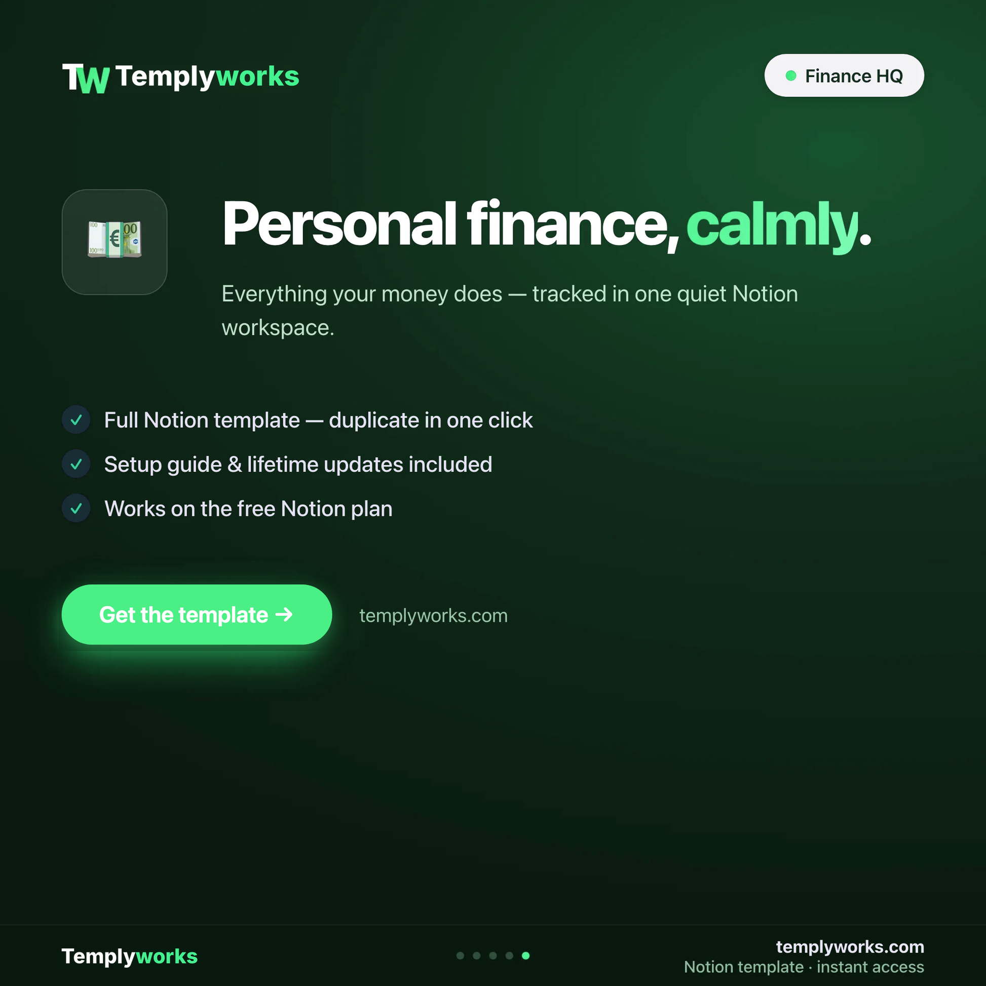 Finance HQ — personal finance, calmly — Notion template by Templyworks