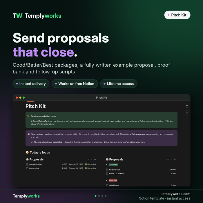 Pitch Kit Notion proposal template for freelancers