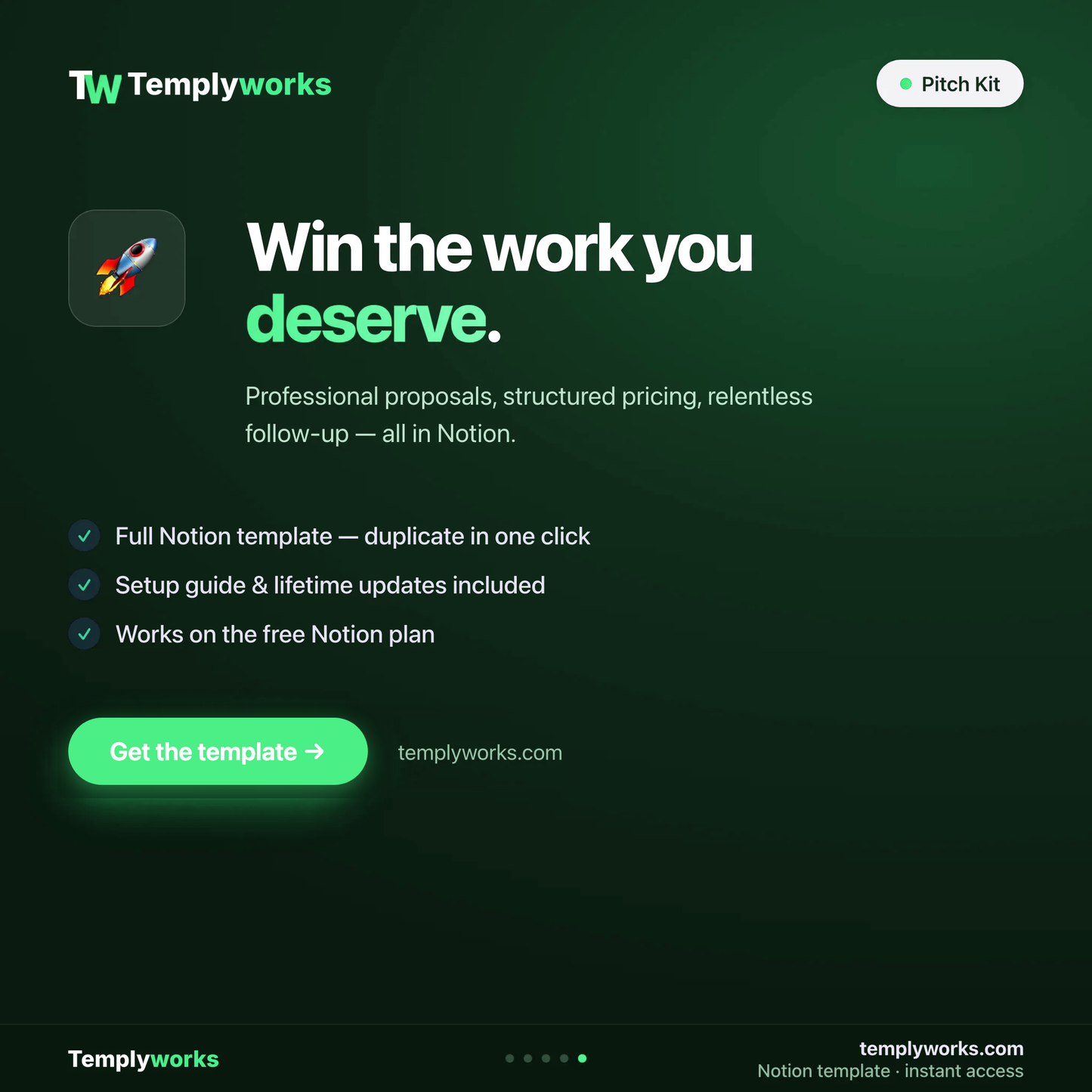 Pitch Kit — win the work you deserve — Notion template by Templyworks