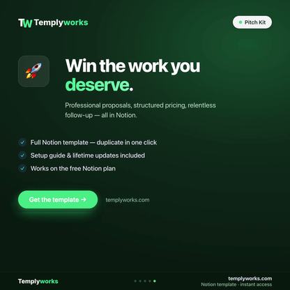 Pitch Kit — win the work you deserve — Notion template by Templyworks