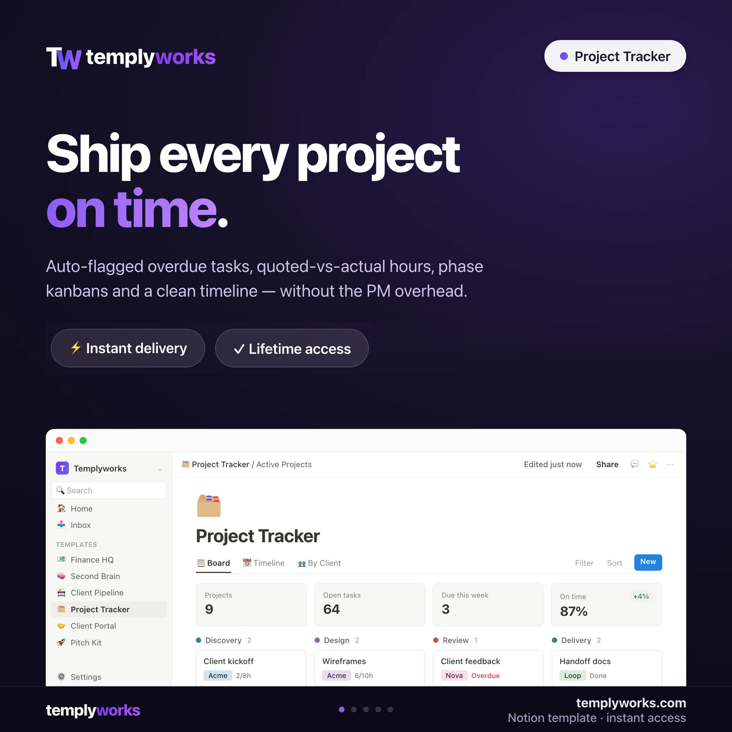 Project Tracker — Notion project and task manager shown in a real Notion workspace