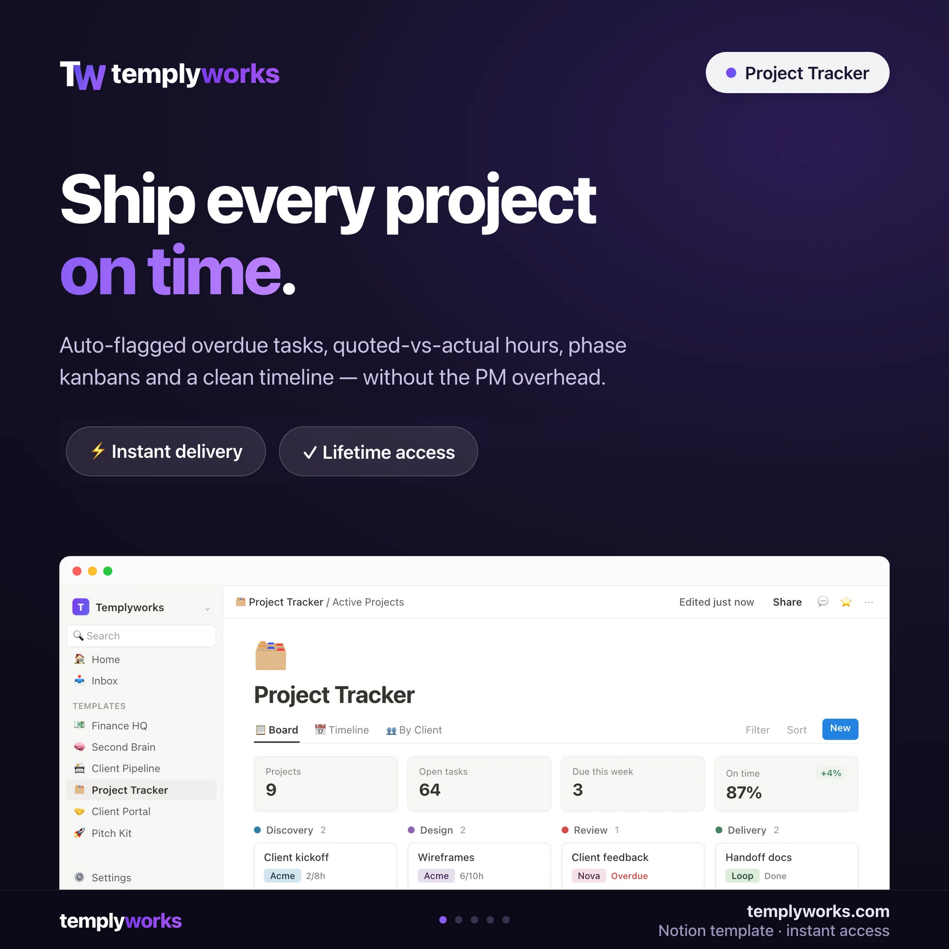 Project Tracker — Notion project and task manager shown in a real Notion workspace
