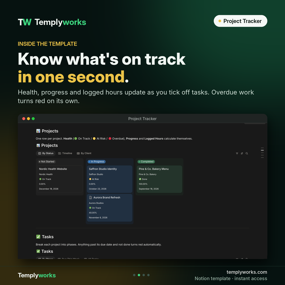 Inside Project Tracker: projects board and tasks in Notion