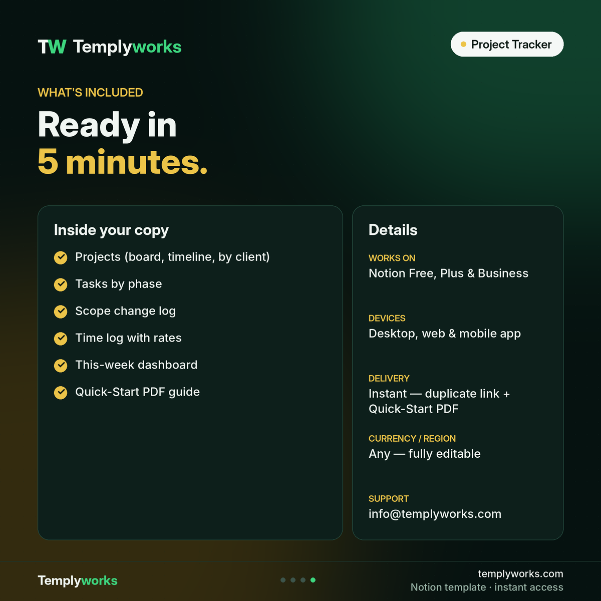 What's included in Project Tracker Notion template