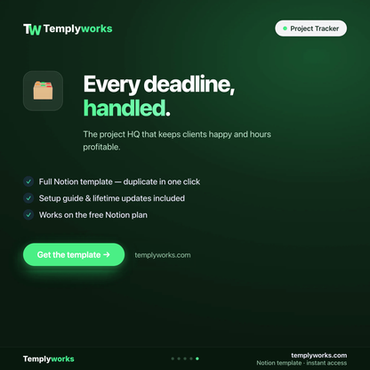Project Tracker — every deadline handled — Notion template by Templyworks