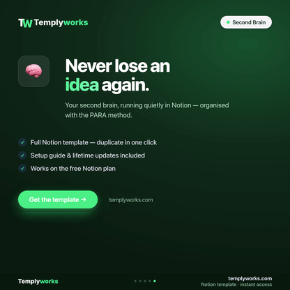 Second Brain — never lose an idea again — Notion template by Templyworks