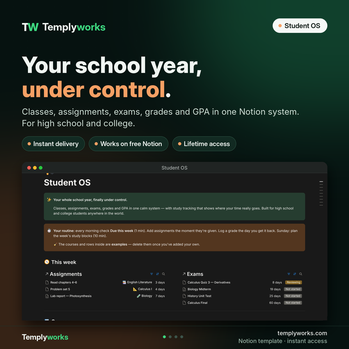 Student OS Notion student planner with grades and GPA